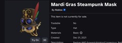 R0BLOX Toy Code – Mardi Gras Steampunk Mask | With Special Effect