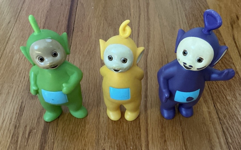 Vintage 1998 Teletubbies Lot 3 Green Purple Yellow Ragdoll Hasbro Plastic ~6” H