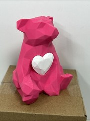 Valentine’s Day Pink Bear w/ Heart Geometric 3.5” Figure Plastic Cute Gift New