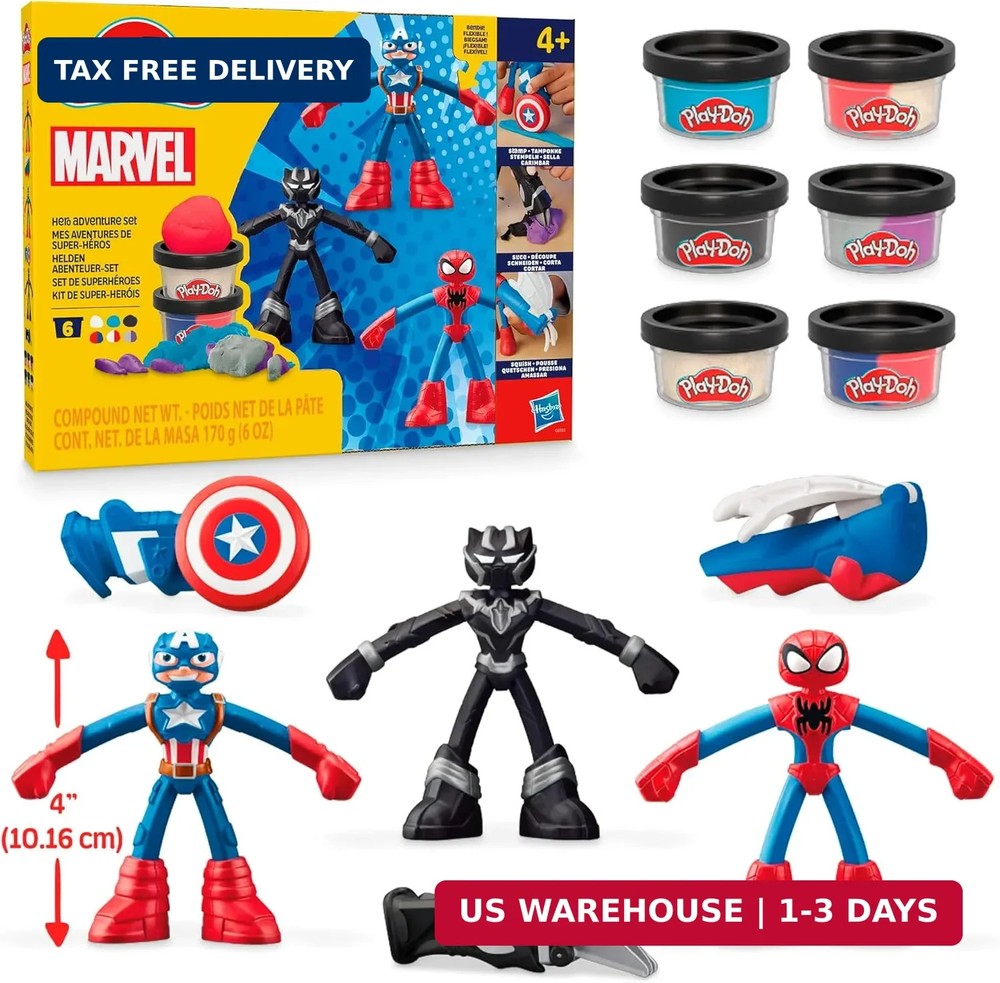 Play-Doh Marvel Hero Adventure Playset, 3 Marvel Action Figures with Wearable To
