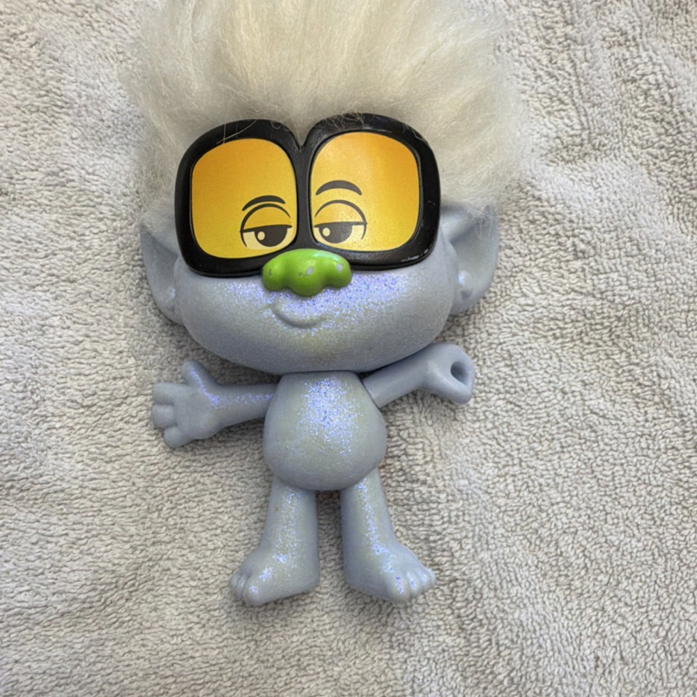 Trolls Action Figure Gray with White Hair and Yellow Glasses