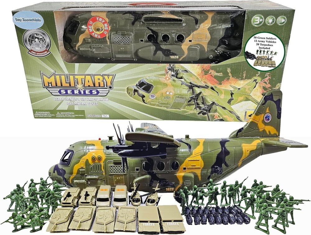 Military 21-Inch Cargo Plane C130 Bomber Bombs 12 Mix Vehicles 50 Army Soldiers
