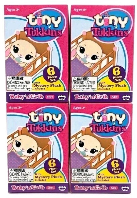 Tiny Tukkins Mystery Plush Mini Baby & Crib Lot Of 4