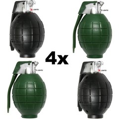 4 Pack, Kids Toy Military Army Pretend Play Plastic Hand Grenades, FX Sounds