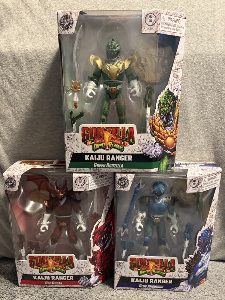 Lot 3 Power Rangers vs Godzilla KAIJU RANGER Figures Red Blue & Green Full Set