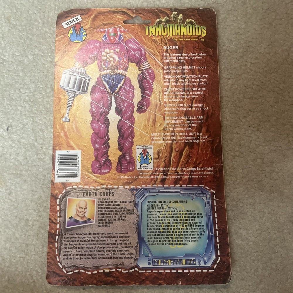 Vintage Inhumanoids Auger Figure Card Back Earth Corps