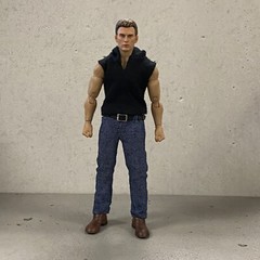 PB-JIG-SET: 1/12 Scale Black Coat, Jeans, Hoodie for Mezco Nota Slim body