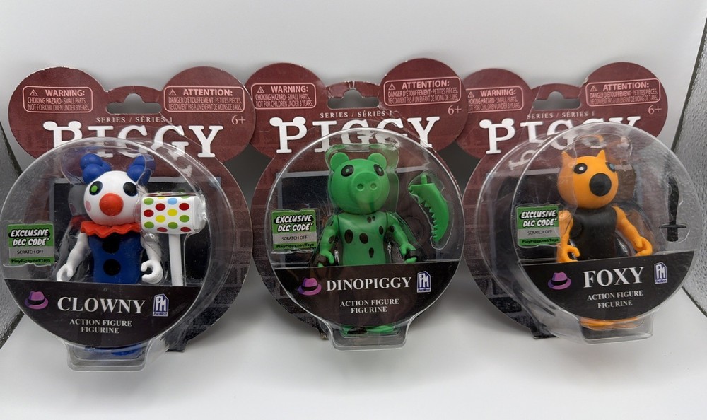 PIGGY 3.5” Lot Of 3 Roblox Figure: CLOWNY, DINOPIGGY & FOXY Exclusive DLC Code