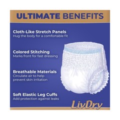 LivDry Ultimate Adult Incontinence Underwear, Max Absorbent Adult Diapers wit…