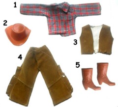 1974 AMERICAN WEST 8″ mego doll – Earp Crockett Hickock – HEAD BOOTS SHIRT PANTS