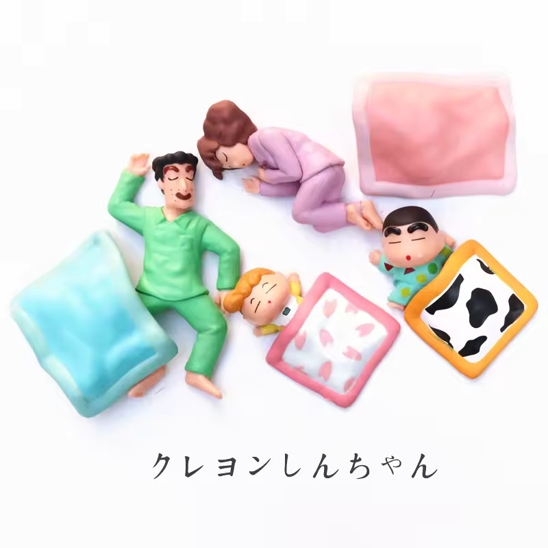 4pcs Crayon Shin-chan Action Figure Set PVC Shinnosuke Nohara Family Sleep Toy