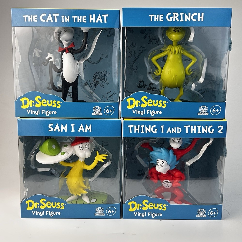 Dr. Seuss The Grinch, Sam I Am, Thing 1 & 2 Cat In Hat 4” Vinyl Figures Set Of 4