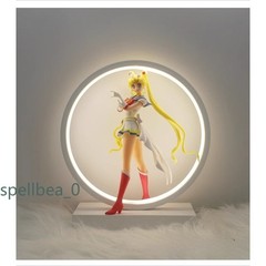 Sailor Moon PVC Figure Statue + Round LED Light Up Stand Night Lamp Xmas Gift BN