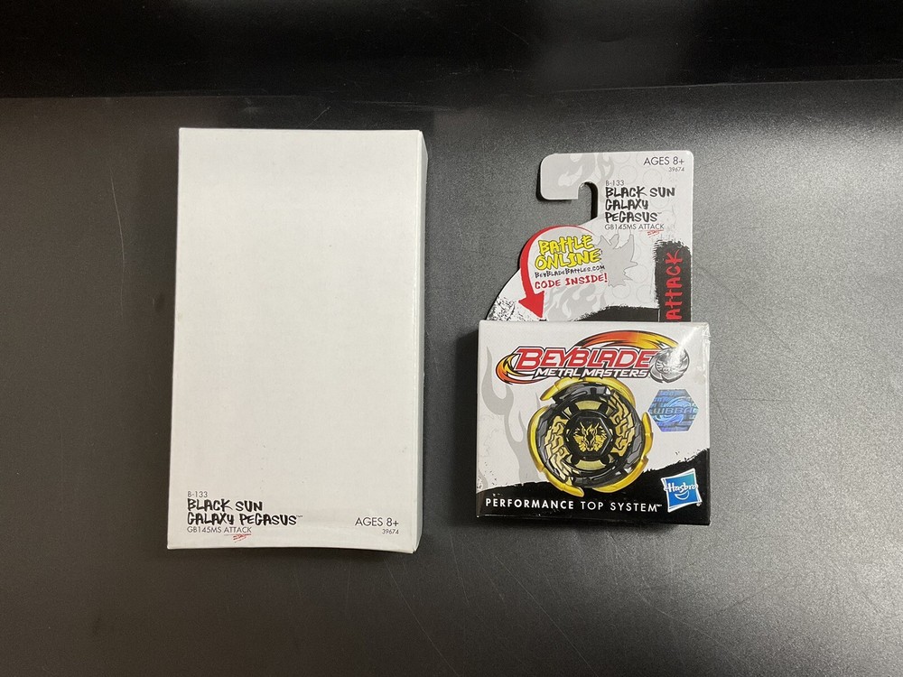 Brand New Hasbro Beyblade Black Sun Galaxy Pegasus GB145MS Rare Metal Masters