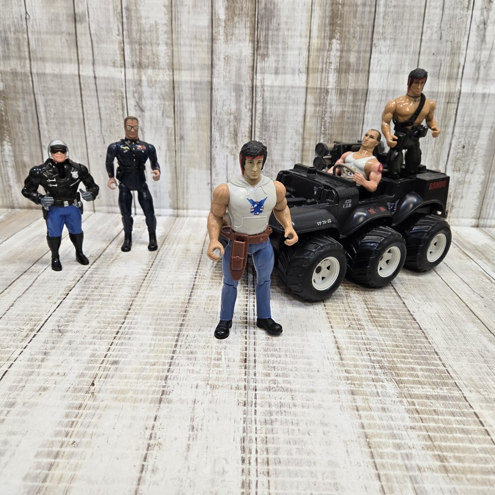 Lot Of 5 Rambo Action Figures & Defender Assault JEEP 6×6 Coleco 1985 VTG Rare