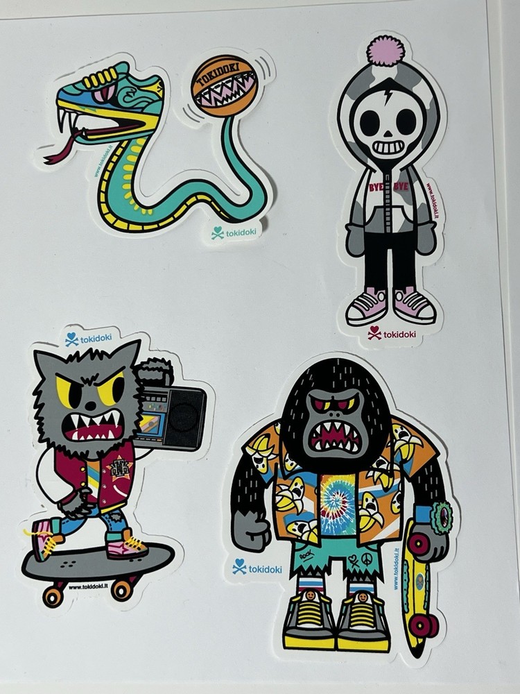 Tokidoki Vinyl Sticker Set of 4 Skateboarding Sports New