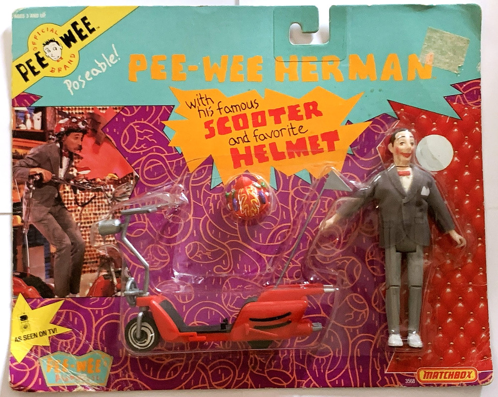 1988 Matchbox Playhouse Pee-Wee Herman, Scooter & Helmet Figure Set Sealed READ