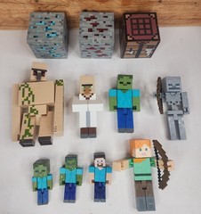 Lot of 8 Minecraft Figures Mattel Plus 3 Accessories Ore And Chest Puzzle