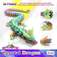 24 Inch Glow in The Dark 3D Printed Crystal Dragon Toy, Luminous Rainbow