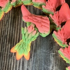 Horned Dragon 3d printed Articulated 19in Melon Pink, Green, Orange Multicolor