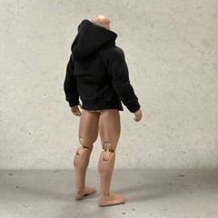 SU-RG-ZPHD-BK: 1/12 Black Fabric Hoodie zipper Jacket for 6 inch muscular body