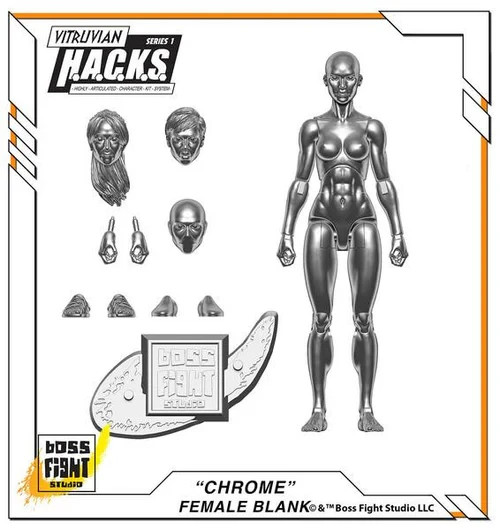 Chrome Vitruvian HACKS Blank Female Action Figure 3 3/4″ Boss Fight