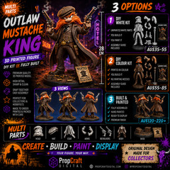 Outlaw Mustache King 3D Printed Figure DIY Kit Built Painted Collector Statue
