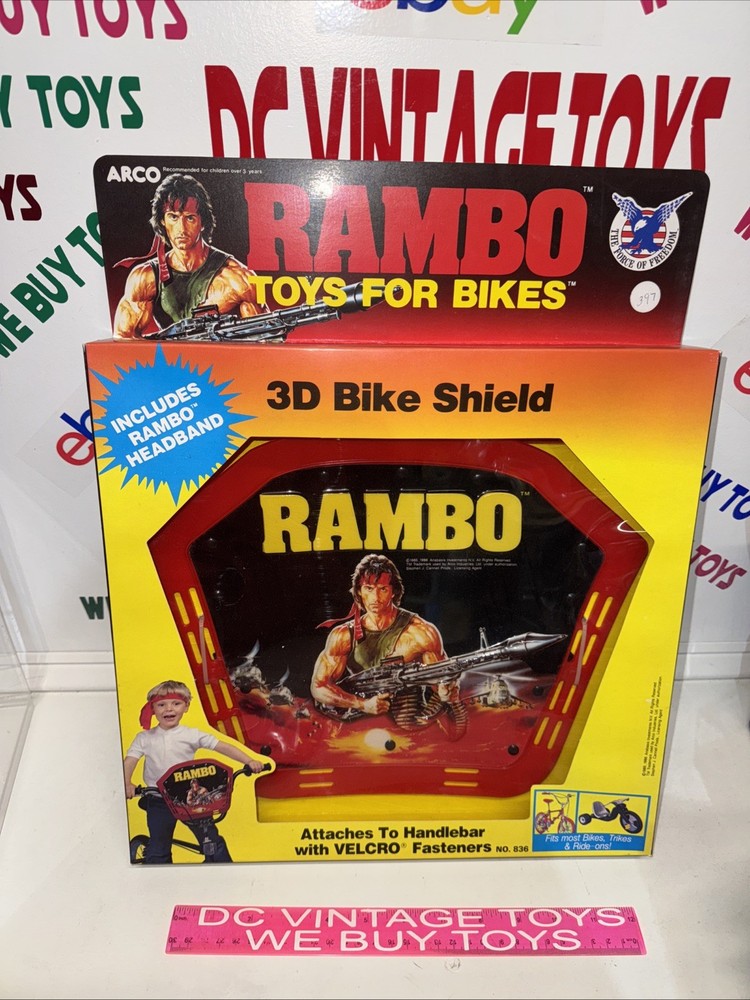 RAMBO Toys For Bikes 3-D Bike Shield W/ Classic Headband Stallone NEW ARCO 1986