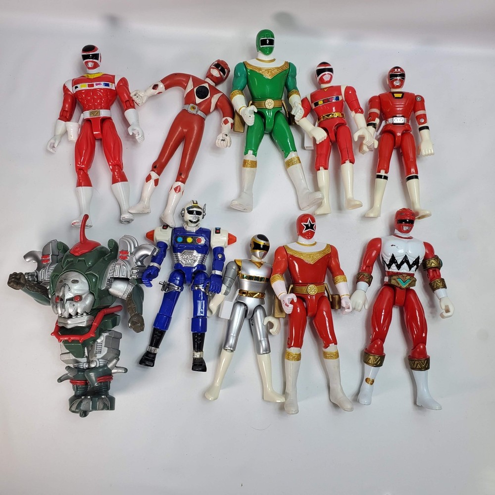 Lot of 10 Vintage Mighty Morphin Power Rangers Figures Red Green Blue Silver