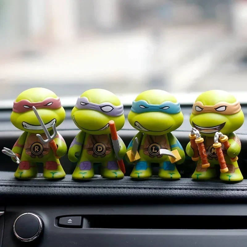 TMNT Mni Action Toy Figures 4Pcs Ninja Turtle Ornaments Car Dashboard Gift