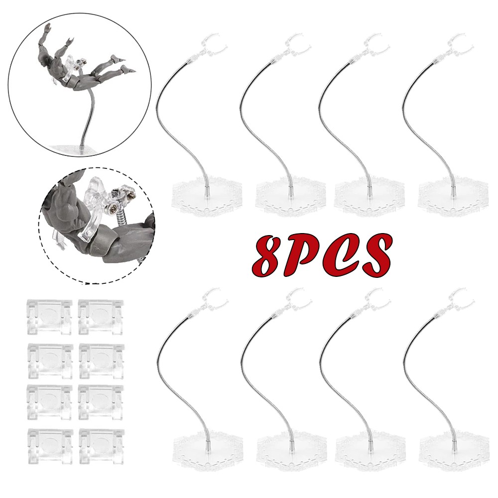 8PCS Action Figure Stand with Adjustable Metal Support Arm, Action Figure Clear