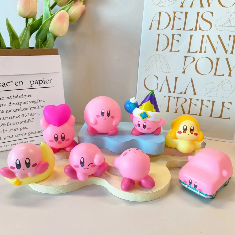 8Pcs/Set Games Star Kirby Anime Figure Cute Cartoon Pink Kirby Mini Figure