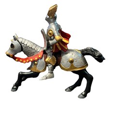 Papo Medieval Knight Red Silver Rider Black Horse Jousting 2001 Figure 3”
