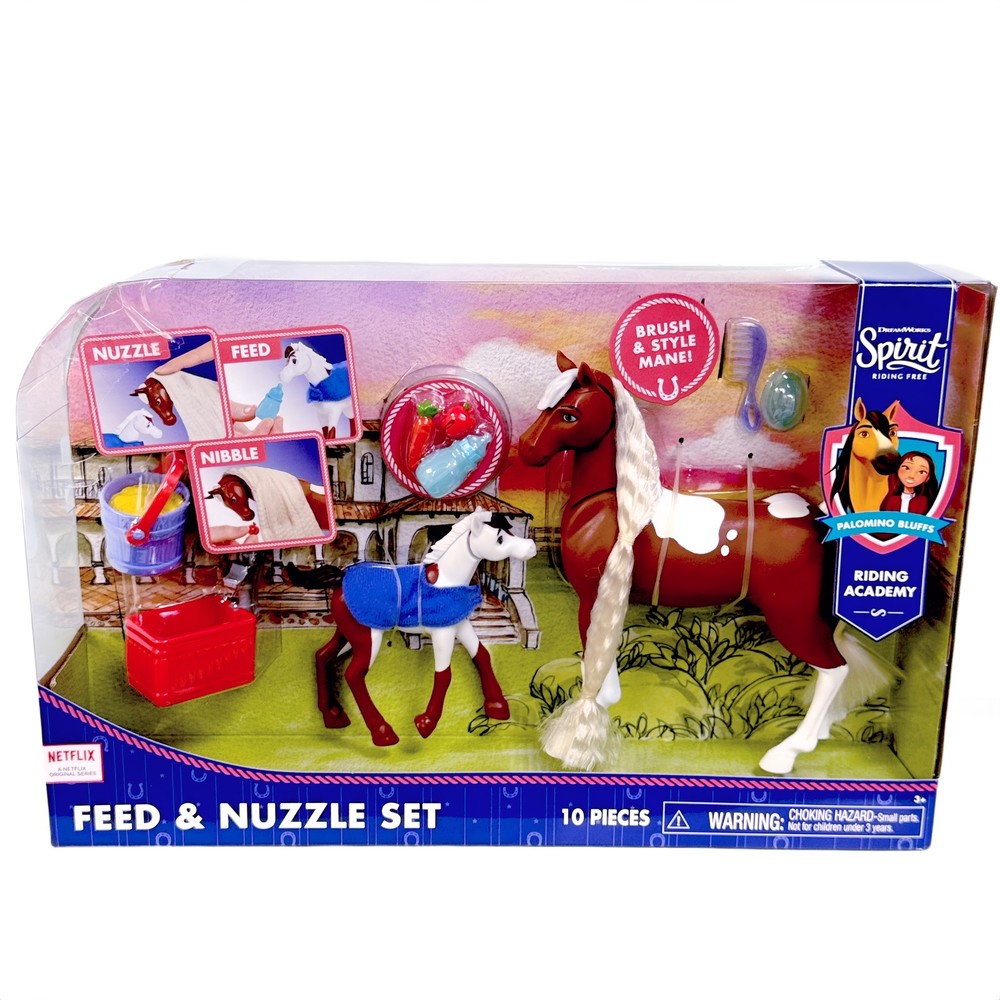 Spirit Riding Free Feed Nuzzle Horse Foal Playset Equestrian Farm Toys Kids 3+