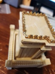 VINTAGE MODEL SCALE BONE RESIN CASTLE MAUSOLEUM 4.5″ X 4″ X 4″ BEIGE AND GOLD