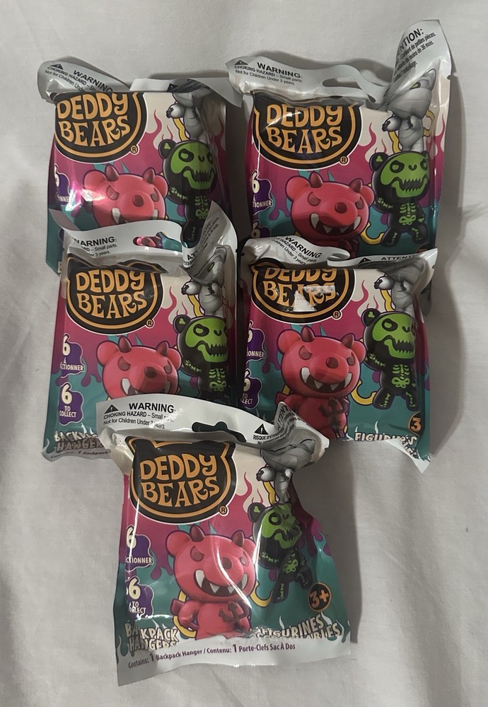 Sealed New Five (5) Deddy Bears, Backpack Hanger