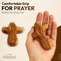 Two Olive Wood Comfort Crosses with Velvet Bags & Lord’s Prayer Cards -4 In each