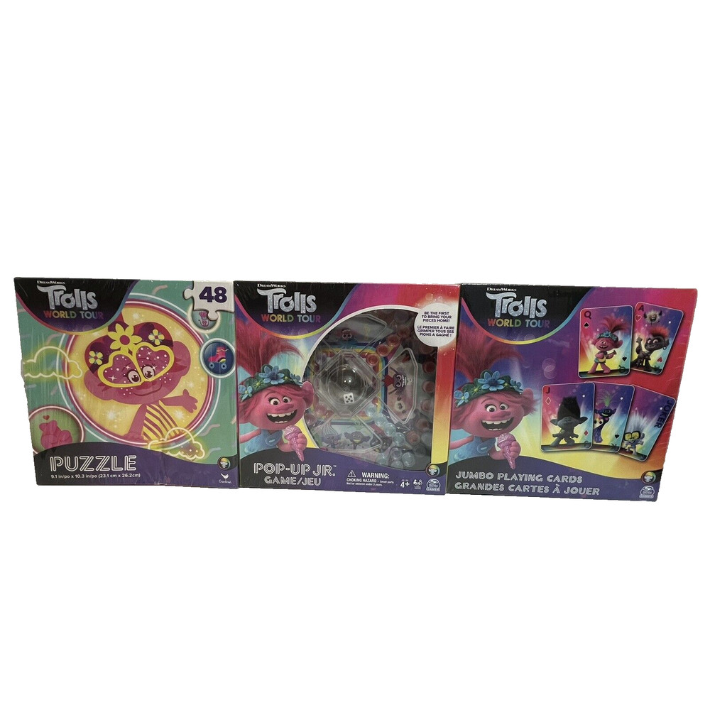 Trolls World Tour Games 3 Pack Jumbo Playing Cards Pop-Up Jr 48 pc Puzzle NEW