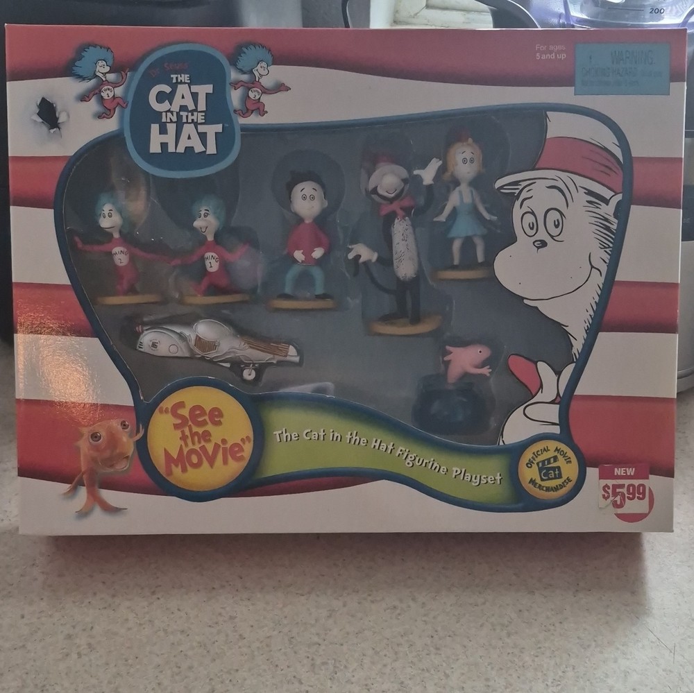 Applause Dr. Seuss Cat in the Hat Figure Set Boxed w/ Airplane Thing 1 2