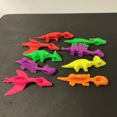 Set Of 9 Dinosaur Slingshot Rubber Silicone Stretchy Play Toys Neon Colors