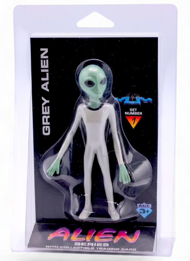 Vintage 1996 Shadowbox Alien Series Grey Alien Figure Set 1 w/ Trading Card NIP