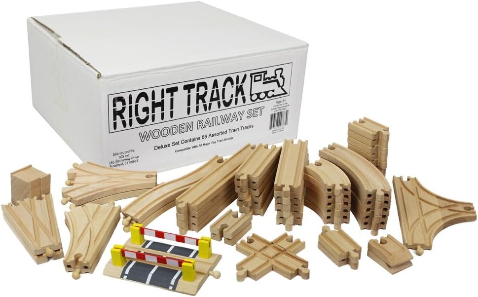 Right Track Toys Wooden Train Track Deluxe Set: 56 Premium Wood Pc 100% Fits