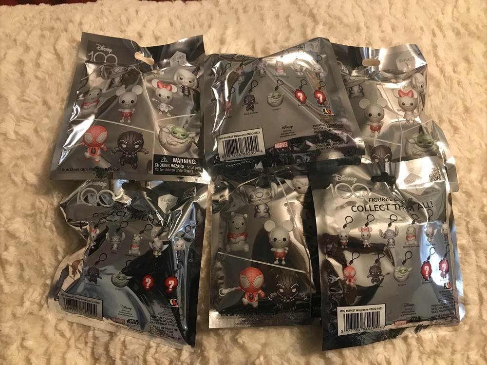 Disney 100 Series 1 Figural 3D Bag Clip Lot of 6 New Sealed Blind Bags