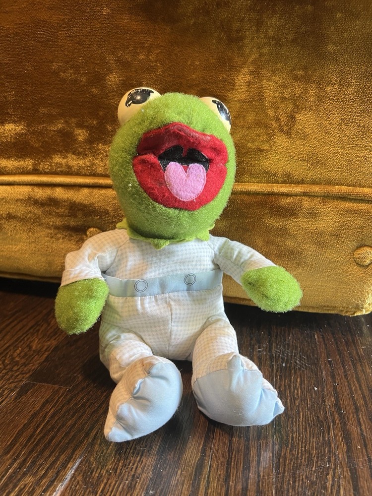 1984 Muppet Babies Baby Kermit Frog Plush Hasbro Softies Jim Henson Pampers VTG