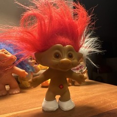 Troll Figure Toy Brown with Red Hair, White Shoes, Red Belly Gem