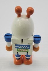 *B8) Toysmith Flexi Articulated Wooden Robot Toy Orange Blue White
