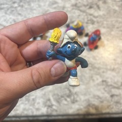 Lot Of 5 Vintage Smurf PVC Plastic Figures, Skateboard, Mushroom Sports