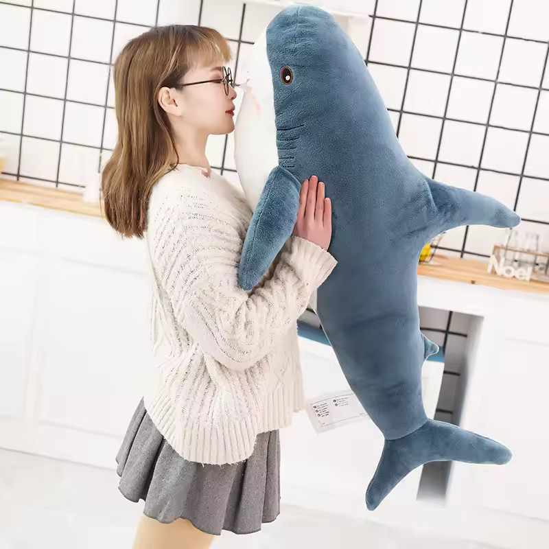 80CM Cute Shark Plush Toy Soft Stuffed Animal Reading Pillow for Birthday Gifts