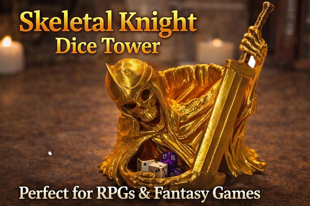 Skeletal Knight Dice Tower Gothic DND RPG Tabletop Dice Roller 3D Printed Gift