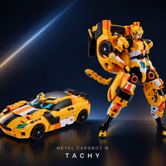 Metal Cardbot W Tachy Transforming Robot Cheetah Car Figure w/ 2 Cards